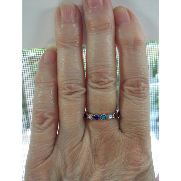 925 STERLING SILVER Multi Gemstone Eternity Band Ring - Picture 2 of 13